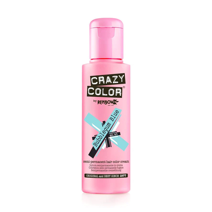 Тінт-фарба для волосся Crazy Color Semi Permanent Hair Color Cream 63 Bubblegum Blue, 100 мл